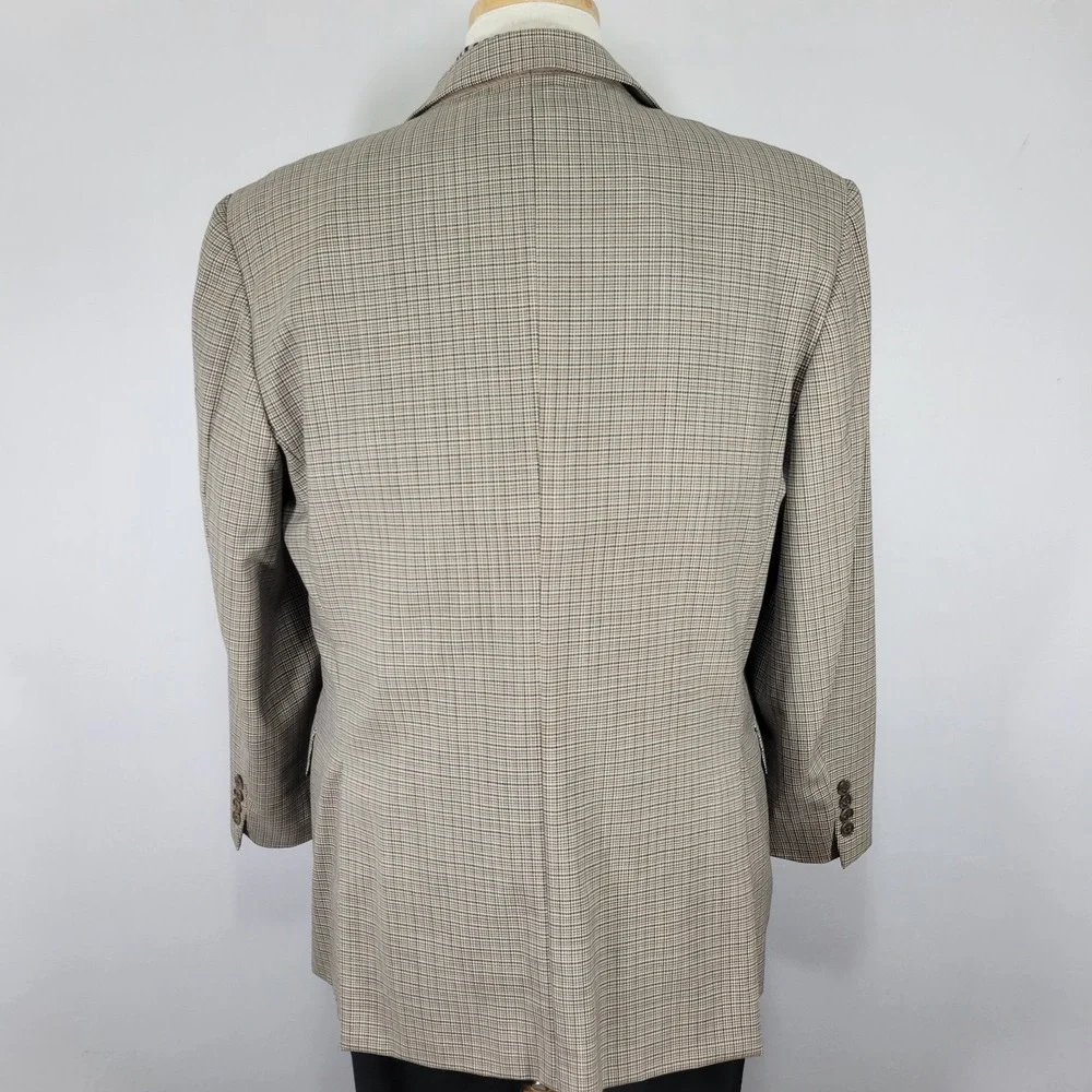 Joseph Abboud Men's‎ Sport Coat Blazer Two Button Beige Plaid Silk Wool 42S
